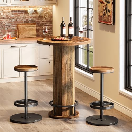 Tribesigns Round Bar Table with Chairs, Industrial Bistro Sets with 2 barstoo...