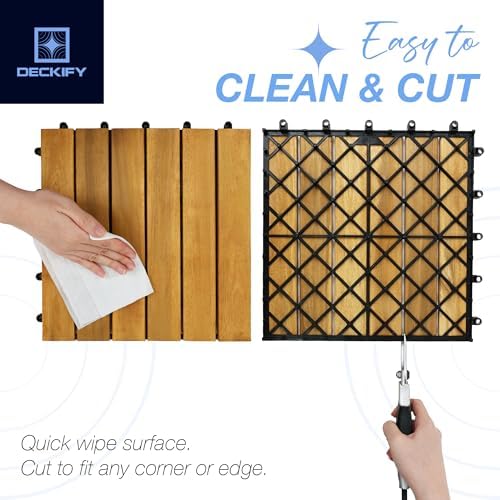 Acacia Interlocking Deck Tiles Outdoor Waterproof, Golden Teak Striped