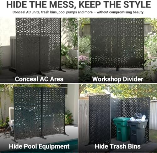 6FT Metal Privacy Screen Outdoor – Decorative Laser Cut Privacy Fence Panel f...