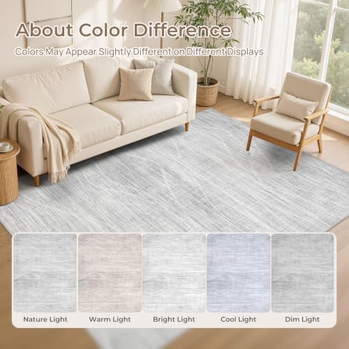 WITSHOCK 9x12 Area Rug Washable Rugs for Living Room Bedroom, Light Grey