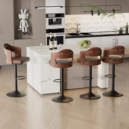 Swivel Bar Stools Set of 4,Bentwood Adjustable Height Barstools