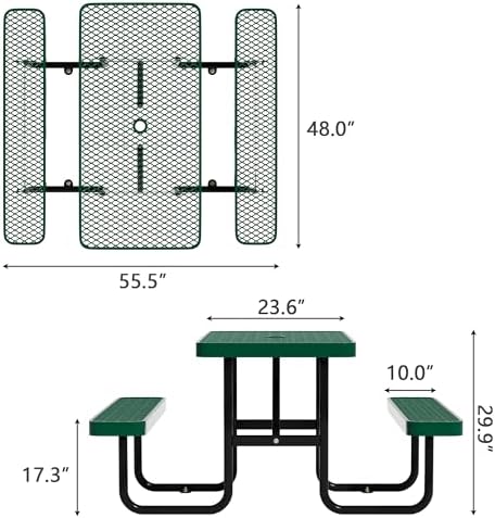 Picnic Tables for Outdoors,Commercial Metal Picnic Table Bench Set with Umbre...