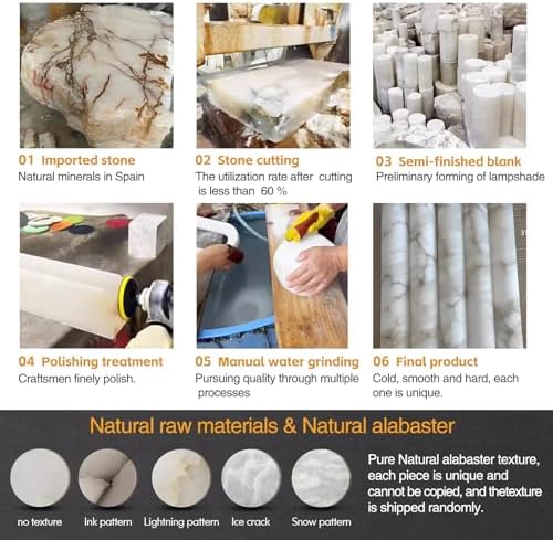 LMQNINE Natural Alabaster Pendant Lights for Kitchen Island White Marble Long...