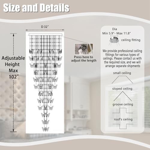 ykolupty H102 High Ceiling Chandelier Modern Crystal Chandeliers Raindrop Cha...