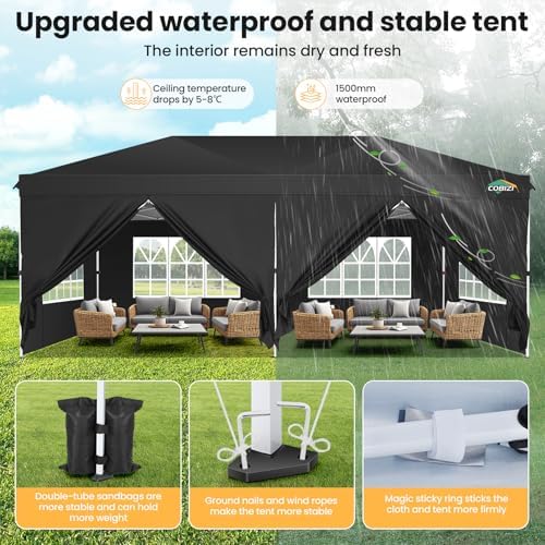 COBIZI 10x20 Pop Up Canopy Tent with One Push, 6 Removable Sidewalls