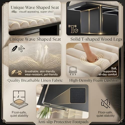 Ya-Home Modern Bedroom Bench, 47 Inch Upholstered End of Bed Bench Padded Ent...