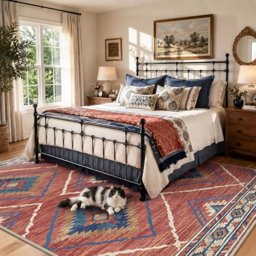 BESTSWEETIE Area Rug 8x10 Machine Washable Non-Slip Low Pile Tribal Western R...