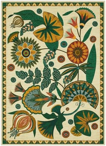 Joydeco Boho Washable Egypt Floral Beige 5x7 Area Rugs for Living Room