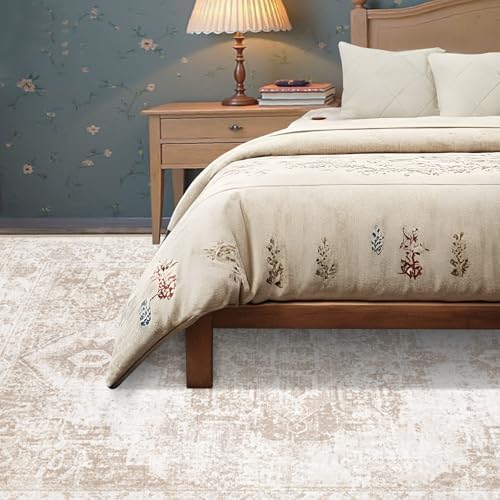 Area Rug 6x9 Vintage Rug: Washable Indoor Medallion Rugs Low Pile Distressed ...