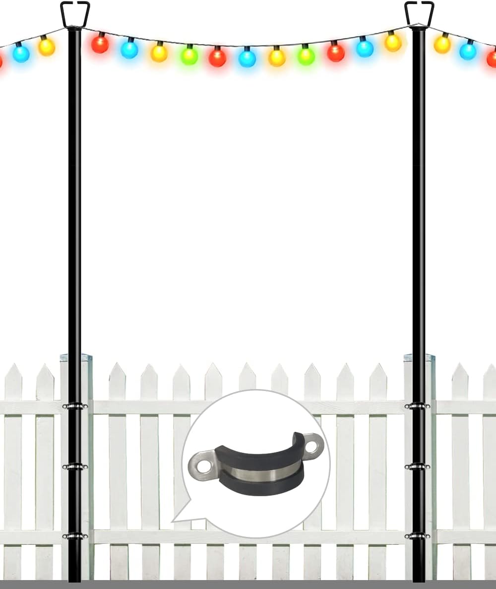 Queension 10FT Deck String Light Poles for Outdoor String Lights, 2pcs