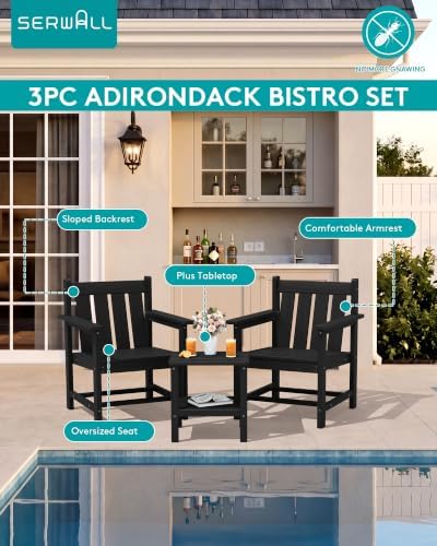 SERWALL 3 Pieces Patio Bistro Set-Outdoor Chairs with Side Table,Black