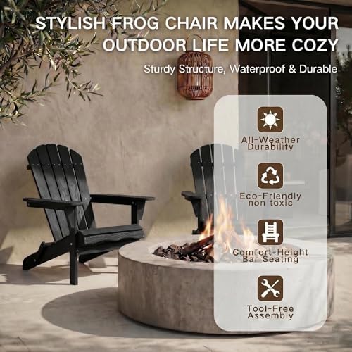 Folding Adirondack Chairs Set of 2 with Pre-Assembled BackRest, Solid Wood Ou...