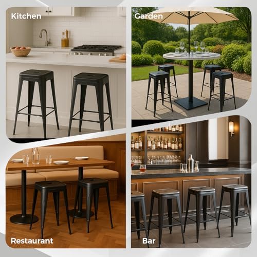24 Inch Matte Black Metal Counter Stools, Set of 6, Backless