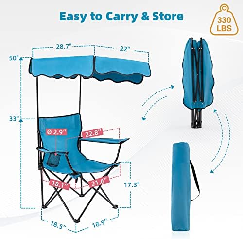Homcosan Folding Camping Chair with Shade Canopy and Cup Holder Beach Chair w...