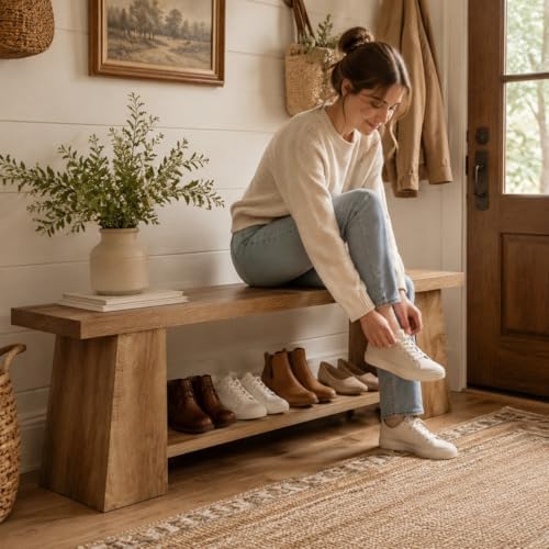 Tribesigns 2-Tier Entryway Bench, 59-Inch Extra Long Shoe Bench with Storage ...