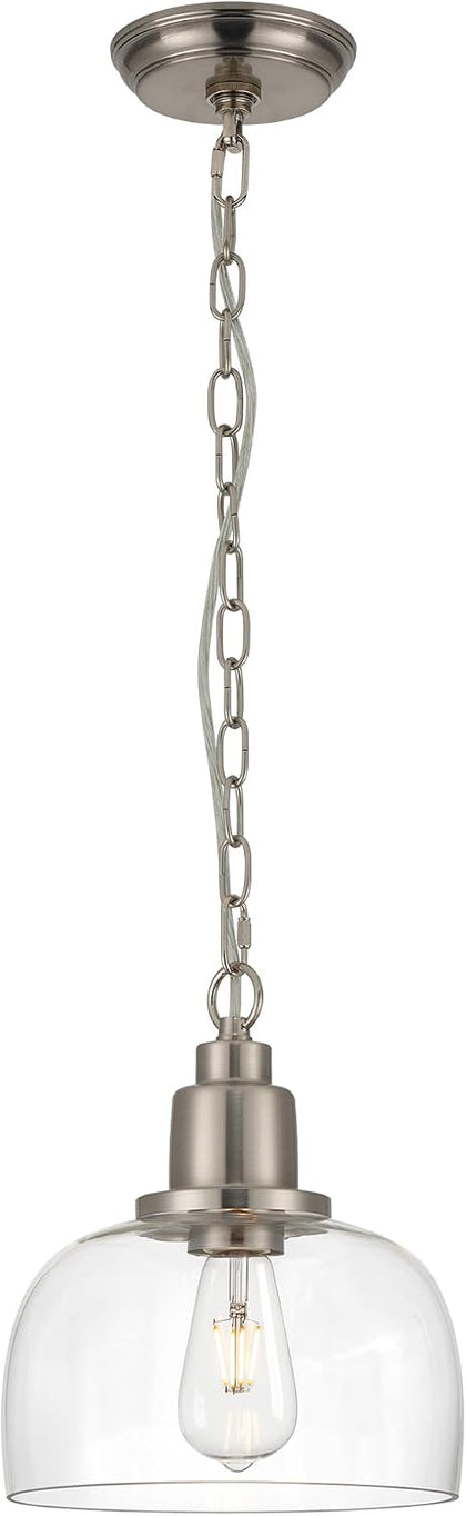 EAPUDUN Modern Farmhouse Pendant Light, 1-Light Industrial Hanging Light Fixture 9.3-inch, Brushed Nickel Finish with Clear Glass Shade, PDA1127-BNK