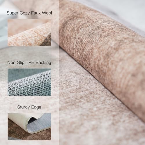 8x10 Washable Area Rug for Living Room - Non-Slip Geometric Rugs Tan Beige