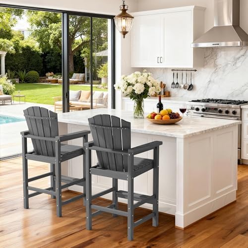 KINGYES Tall Adirondack Chair Set of 2 with Double Connecting Trays, Gray