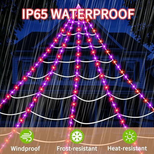 Halloween Decorations Outdoor Spider Web Lights, 23Ft 350 LED Light up Spider...