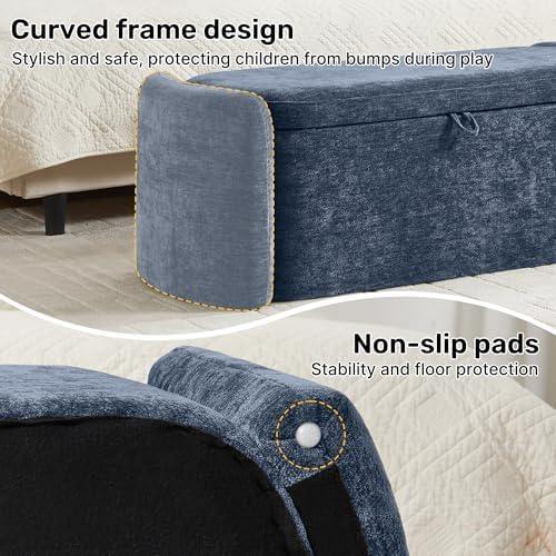 Oval Ottoman Bench with 20 Gal of Storage Space Upholstered Chenille Seat End...