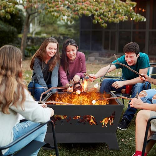 LEMY 26 Inch Fire Pit for Outside,Square Firepit Wood Burning Fireplace Heavy...