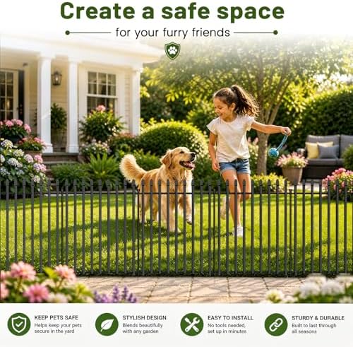 No Dig Decorative Garden Fence, 32in(H)×22ft(L), 10 Panels