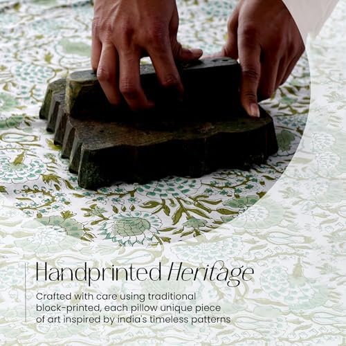 CPC Agate Green Block Print Ruffle Sham Pillow Cover 14x36 Inch, Pack of 1