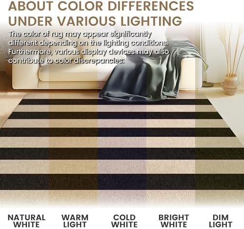 Washable 5x7 Modern Striped Easy Jute Indoor Outdoor Rug for Living Room