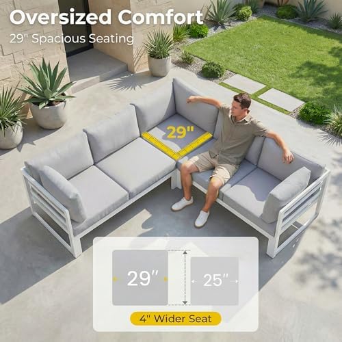 RADIATA 7 Piece Aluminum Patio Furniture Set with Fire Pit Table, White
