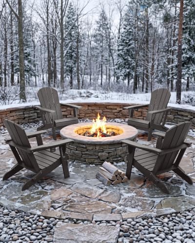 PLUUV Adirondack Chair Set of 2, Fire Pit Chairs with Cup Holder, Grey