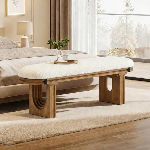 LITTLE TREE Solid Wood Bench with Upholstered, 47.24" End of Bed Bench