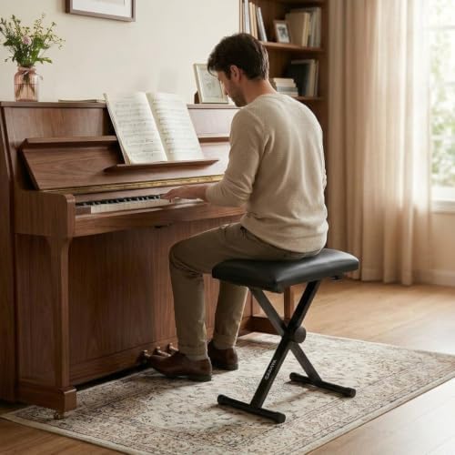 CAHAYA Keyboard Bench X-Style Height Adjustable 16.3-19.6in Padded Cushion Pi...