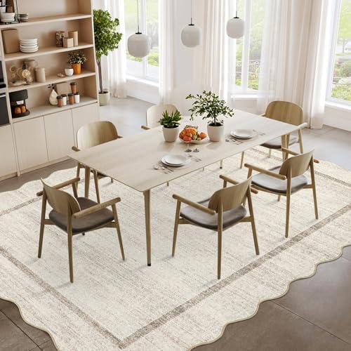 GarveeHome Scalloped Large Living Room Area Rug 6x9 Machine Washable, Beige
