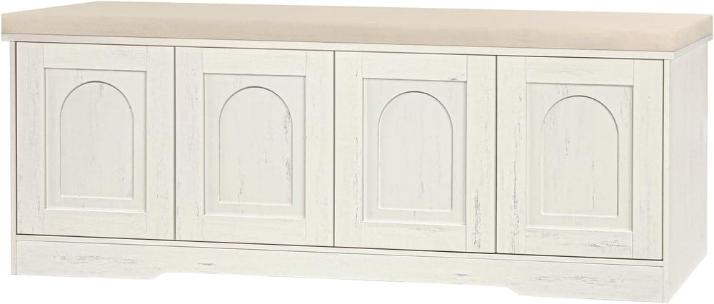 DINZI LVJ Shoe Storage Bench with Cushion, Door, Rustic White 47.2"LX17....