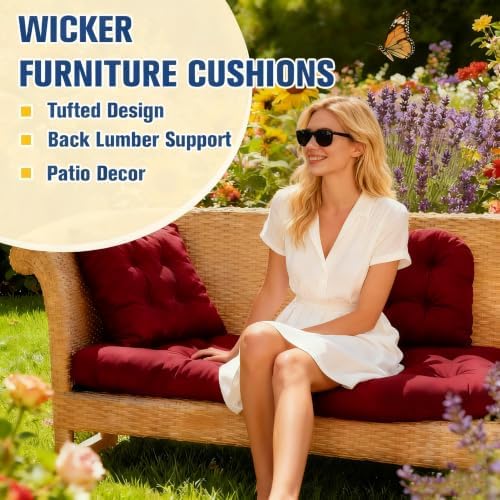 Outdoor Chair Cushions, Patio Wicker Furniture Seat Pads, Waterproof