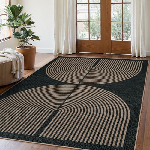 Lahome Modern Rainbow Easy Jute Carpet, Washable 5x7 Area Rugs for Living Roo...