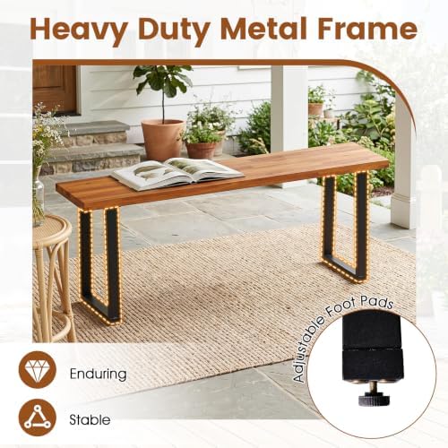 Tangkula Acacia Wood Outdoor Bench, 2-Person Backless Patio Dining Bench