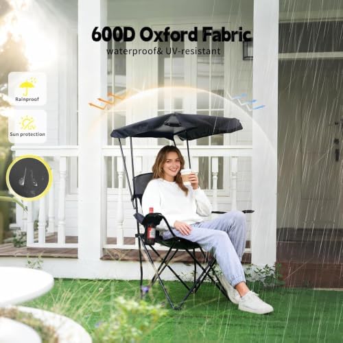 YOUNG WOOD Camping Chair with Canopy, Beach Chair with Shade,Portable,Lightwe...