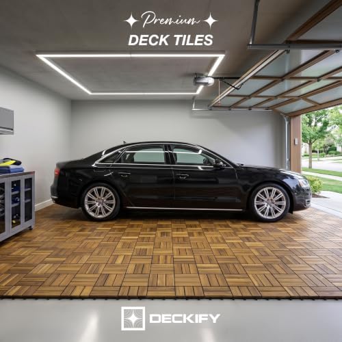 9-Piece Acacia Wood Interlocking Deck Tiles, Golden Teak Crossed