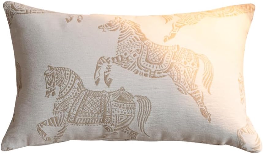Croker Horse 12x20 inches Throw Pillow Cushion Cover - White Horse Chenille J...