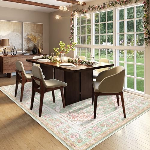 Vhong Washable Area Rugs Boho Vintage Modern Neutral Large Carpet Green and P...