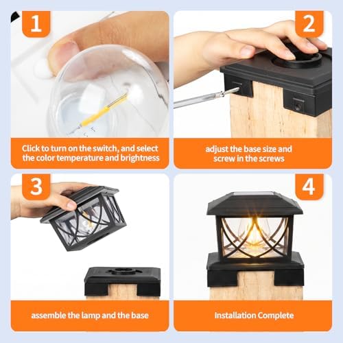 JOFIOS Solar Post Lights Outdoor 8pack, Adjustable Base Fits 3.5"–6&quot...