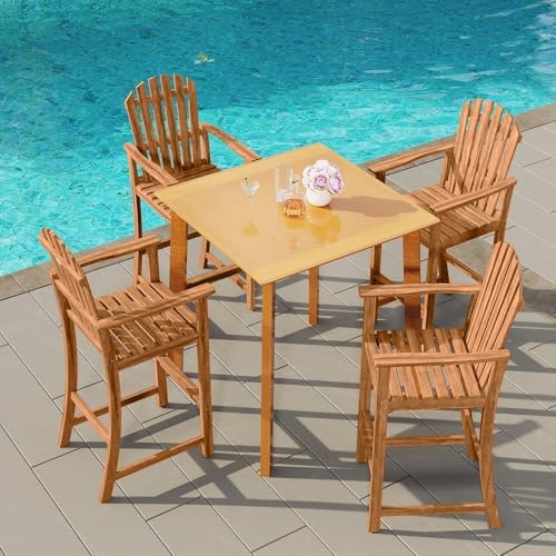 Tangkula Tall Adirondack Chair, Outdoor Acacia Wood Bar Stool with Back, Armr...