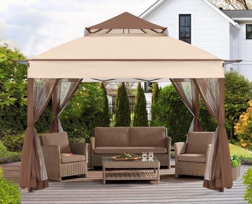 ABCCANOPY Pop Up Gazebo 11x11 with Mosquito Netting, Beige