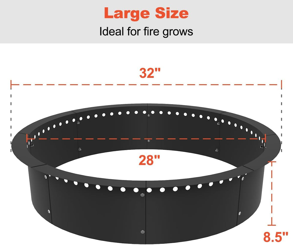 Koutemie Outdoor Smokeless Fire Pit Ring Liner 32-Inch Outer/28-Inch Inner Di...