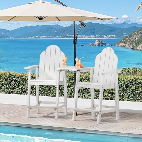 LUE BONA Tall Adirondack Chair Set of 2, HDPS Bar Height Chairs, White