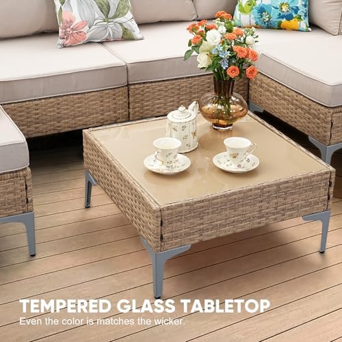 JOYURE 5 Piece Wicker Patio Furniture Set,Outdoor Conversation Sectional Sofa...