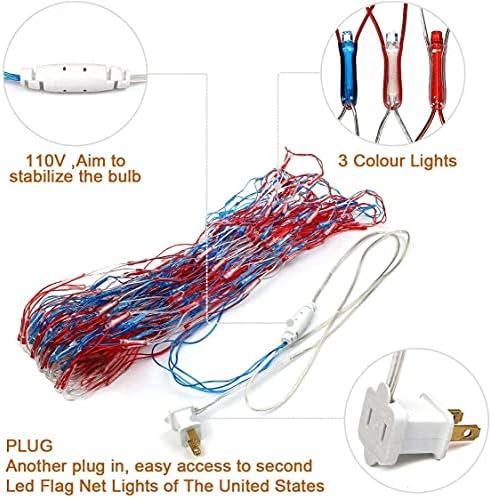 HYH American Flag LED Lights, 420 LEDs Net Light Up Flag Outdoor Waterproof