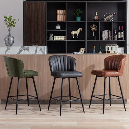 Shunzhi Green Counter Height Bar Stools Set of 2, Modern PU Leather Barstools...