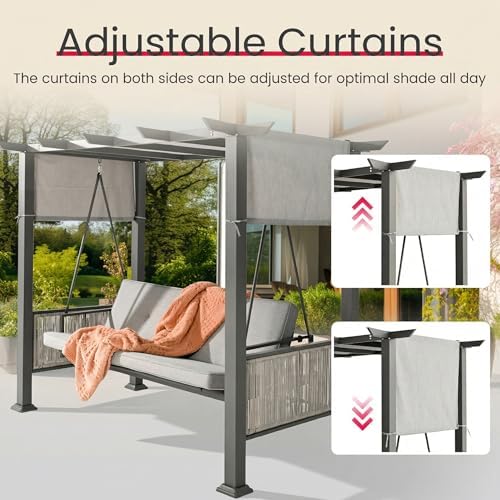 Pamapic 2-in-1 Convertible Porch Swing Bed, 3-Seat Elegant Patio Swing with W...